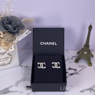 香奈兒Chanel經典銀色水鑽雪花造型耳針耳環