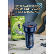 Batok Saver Express 60W EXP-VC29 Fast Charging Car Charger Head 1 Port Usb + 1 Port Type c