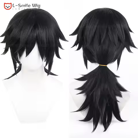 Anime Tomioka Giyuu Cosplay Wig 60cm Black Tomioka Giyuu Cosplay Anime Wigs Heat Resistant Synthetic