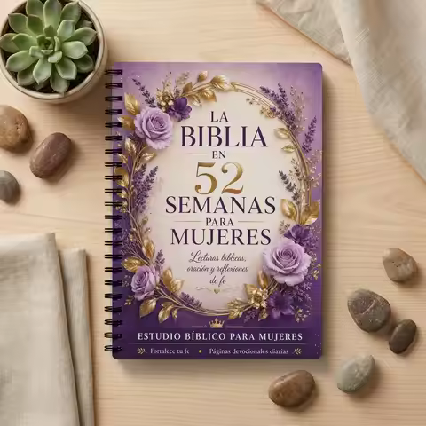52-Week Spanish Bible Study Journal for Women, Floral Cover, Weekly Devotional Planner, Portable Fai