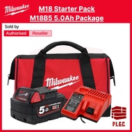 Milwaukee M18 Starter Pack M18B5 M18 x 5.0ah Battery +  M12-18C Charger + M18 Contractor Bag (M) Combo