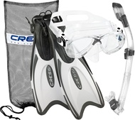 Cressi Palau Fin and Marea Dry Combo - Marea Mask, Supernova Dry Snorkel, Palau Long Fin, with Snork