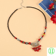 Ethnic Style Retro Flow Jewelry Female Tibetan Silver Eyebrow Pendant Yunnan Exotic Clavicle Chain Headdress Necklace Dual-