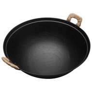 Traditional Large Iron Pan Frying Pan Gas Stove Deepening Cast Iron Pot round Bottom a Cast Iron Pan Household Old-Fashioned Binaural Frying Pan