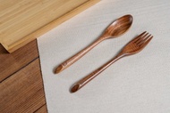 Islandoffer島嶼製作 柚木斜邊曲柄叉匙套裝 簡約木質家用餐具