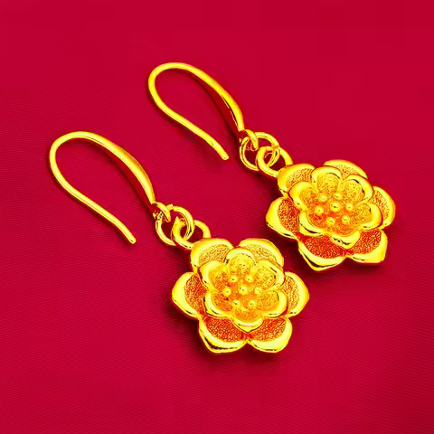 Rose Earrings Women's 24K Gold AU999 - Value-preserving AU999 gold, timeless rose style, for gifting