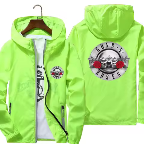 Gun And Roses Hooded Men's Women Bomber Zipper Thin Sunscreen Windbreaker Guns N Roses Heavy Metal C
