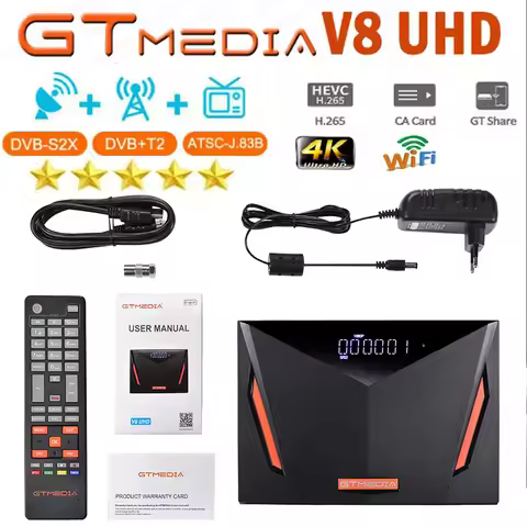 [Genuine]GTMEDIA V8 UHD Best 4K Satellite Receiver DVB-S/S2/S2X+T/T2+ISDB-T+Cable(J83.A/C)+ATSC-C(J8