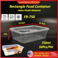 FR750 Microwaveble Rectangular Disposable Plastic Food Container 50Set BEKAS PLASTIK Segi 4 750ml