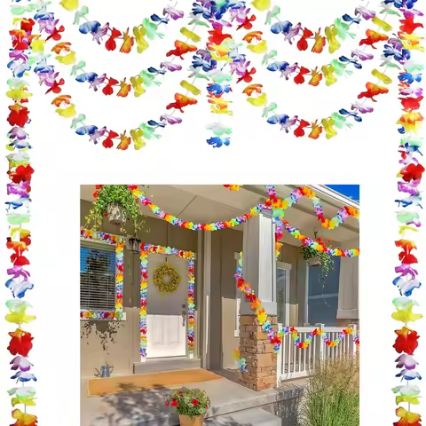 3/4/5Packs Tropical Flower Lei Garland Multicolor Hawaiian Luau Flower Banner Summer Beach Party Dec