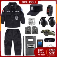 DOU~ baju polis kanak kanak kids costume occupation Kids Sheriff Costume Boy SWAT Small Military Uniform Police Officer Costume Special Forces Suit Police Role Play Full Set