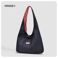 Double-Sided Checked Canvas Bag Women 2025 Denim Tote Bag Large Capacity Casual Commuter Underarm Ba