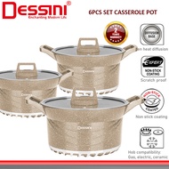 DESSINI ITALY GSB-6-S 6 PCS 20CM 24CM 28CM Die Cast Aluminium Non Stick Casserole Pot Bowl Deep Fry Pan Cookware PERIUK