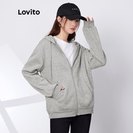(Super Warm)Lovito Casual Plain Zipper Pocket Women Sweatshirt L29AD023 (Grey)