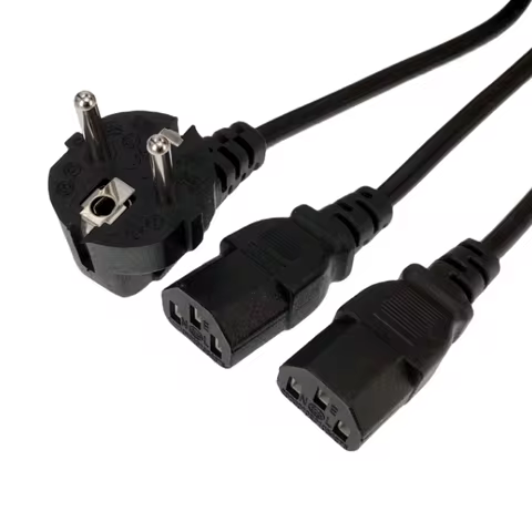 EU Schuko CEE7/7 to IEC320 2XC13 Female Y Type Splitter Power Cord, European Power line cable to 2wa