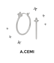 A.CEMI Staracle White Zircon Hoop Small ต่างหูพลอยแท้ ไวท์เซอร์คอน ต่างหูเงินแท้ ชุบทอง 18K