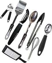 8 Pieces Cooking Tools and Utensils Set including Spatulas Turner, Spoon, Tong, Wisker, Grater, Ice Cream Scoop and Can Opener