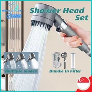 [SG Stock]High Pressure Detachable Handheld Shower Head Set One Button Stop 3 Mode Bathroom Sprayer Bath Shower Head