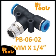 Mytools PB 6mm x 1/4" , 3/8" , 1/2" PB6 Male Threaded Tee Tubing Tube Adapter Joint Connector Pneuma