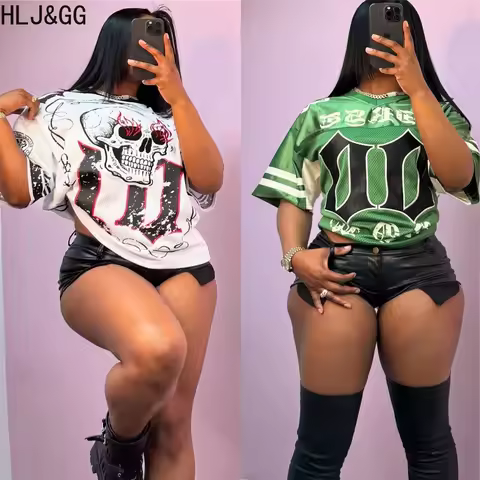 HLJ&GG Fashion Trend Letter Printing Loose Tshirts Women Round Neck Short Sleeve Sporty Tops Summer