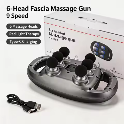 6 Head Massage Gun Deep Tissue Percussion Massager with Red Light 9 Speeds Cordless Muscle Massager