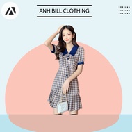 V19_Plaid fishtail pleated dress, HQ doll collar puff sleeve dress