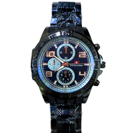 Swiss Army Men Chronograph Quartz Hitam Pekat Tahan Air dengan Strap Stainless Steel