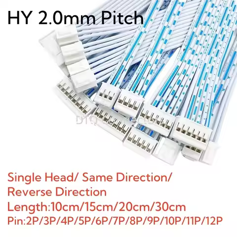 5pcs HY 2.0mm Pitch Connector Cable Length 10/15/20/30CM Blue and White HY2.0 Plug Line 2P/3P/4P/5P/