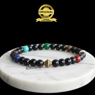 33 Small Aesthetic Prayer Beads Bracelet 7 Natural Agate Stones Chakra Crystal mix Black Onyx Stone 
