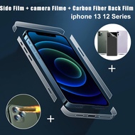 3 In 1 Side Film + Camera Lens Tempered Glass + Carbon Fiber Back Screen Protector for IPhone 13 12 Pro Max Mini