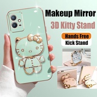 3D Hello Kitty Makeup Mirro Stand Soft Phone Case For Samsung Galaxy A32 4G A32 5G A33 5G A50 A50s A30s A52 5G 4G A52s 5G A53 5G Kick6D Plating Cover