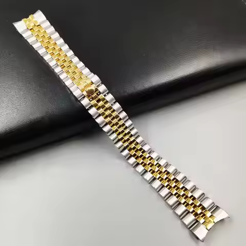 20mm 316L Stainless Steel Solid Curved End Jubilee Hidden Clasp Watch Band Strap Bracelet Fits for R