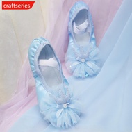 CRAFTSERIES Satin Crown Lace Style Girls' Dance Shoes Soft Sole Professional Training Shoes Ballet S