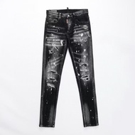 D2 D2 Ripped Unique Jeans Splash Ink Street Wear Trendy Men's Patch Stretch Slim-fit Small Feet d28/