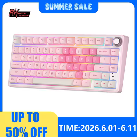 Royal Kludge RK R75 Pink Wired Mechanical Keyboard Gasket Hot-swappable 80 Keys RGB Backlit PBT Keyc