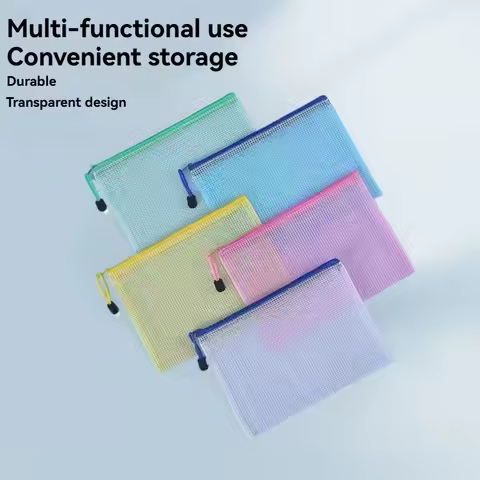 5PCS Stationery Storage Folder File Mesh Zipper Pouch A4/A5/A6 Document Bag Zip File Folders School 