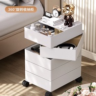 Ji ins Cosmetic Style Bedside Table 360 Bedroom Shelf Side Rotating Plastic Storage Cabinet Drawer M