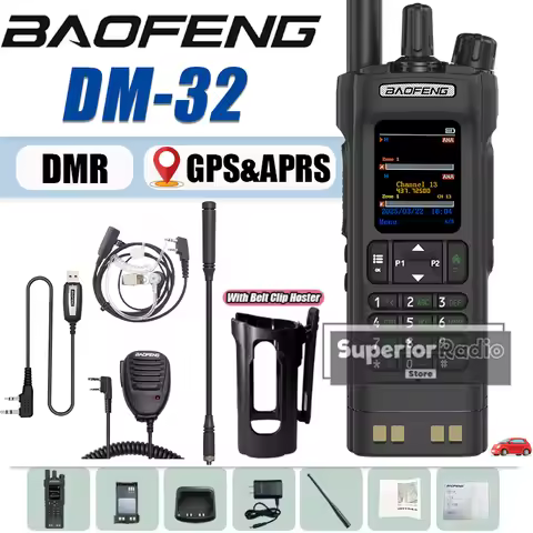 Baofeng DM-32 DMR Digital Walkie Talkie With Belt Clip Hoster GPS APRS High Power Long Range Dual Ti