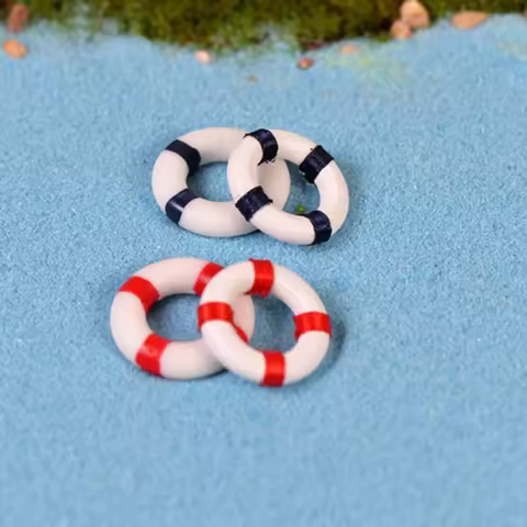 4 Pieces Life Buoy Ring Swim Swimming Pool Seaside Fake Andy Small Statue Figurine Crafts Ornament M
