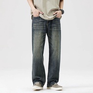 Streetwear บางกางเกงยีนส์วินเทจผู้ชายแฟชั่นกางเกงหลวมสบายๆตรงส่วนบุคคล DENIM กางเกงชายฤดูร้อนกางเกงย