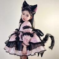 Girl's Cute Cat Two-Dimensional Princess Dress Halloween cos Clothing Children AEKYUNG Cat Lolita Dr