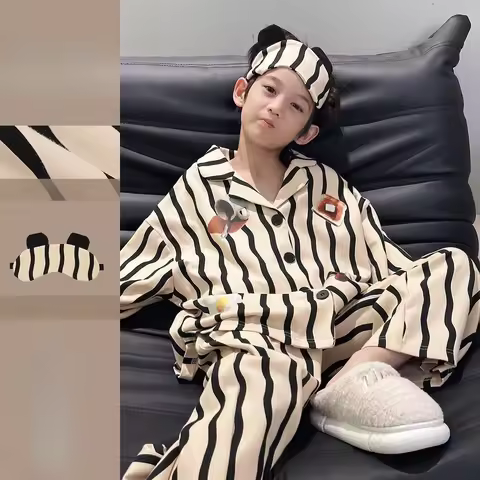 Kids' Sleepwear 2025 Spring Autumn Korean Style Long Sleeve Homewear Set Premium Cotton Blend Two Pi