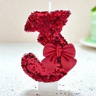 Creative Handmade Red Birthday Bow Number Candle Wedding Cake Celebration Birthday Decoration Candle