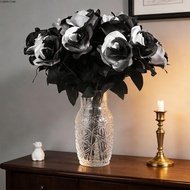 CHERRY3WK Artificial Black Roses Fake Flowers, Home Decor Long Stem with Leaves Cemetery Roses, Crea