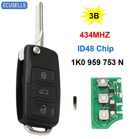Ecusells Folding Remote Car Key 434MHZ ID48 Chip 1K0 959 753 N 1K0959753N for V-olkswagen for V-W Eo