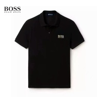 เสื้อโปโลผ้าฝ้าย（ BOSS ） แขนสั้น คอปก สไตล์เกาหลี สำหรับผู้ชาย สีพื้น/ลายทาง