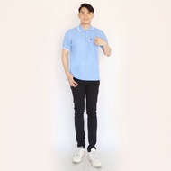 Noveli wear - Kaos polo shirt Biru laut kerah pria saku seragam lengan pendek / kaos kerah pria