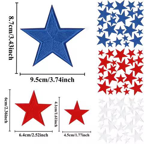 Red Blue White Five Point Star Iron-on Sew Embroidery Badge Patches for DIY T-shirt Hat Backpack Clo