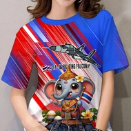 F-16เสื้อ ลาย ธง ชาติเสื้อยืด ไทยนี้รักสงบ แต่ถึงรบไม่ขลาด ดีไซน์ธงชาติไทย สีขาว สีแดง สีน้ำเงิน และ
