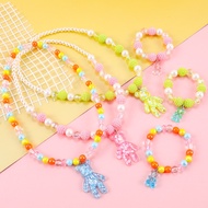 Cute Bear Pendant Pearl Necklace Bracelet Colorful Arbutus Beaded Necklace Sweet Princess Accessories